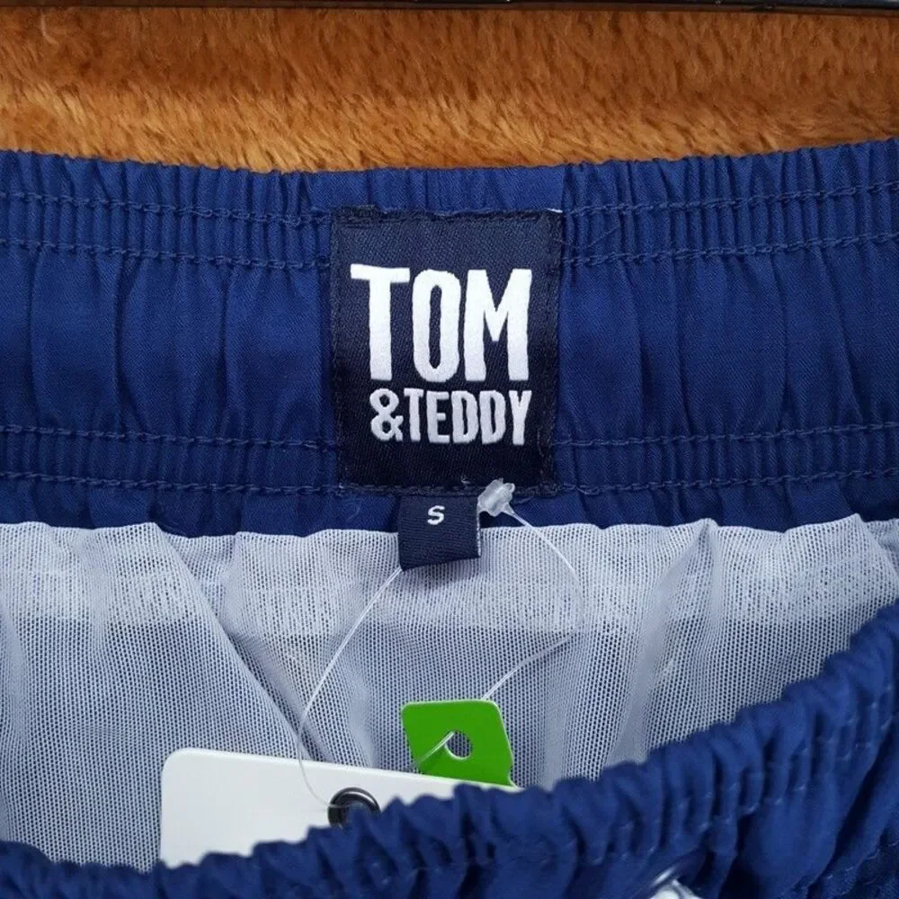 TOM & TEDDY Swim Trunks Mens Small Solid Blue Shorts $100